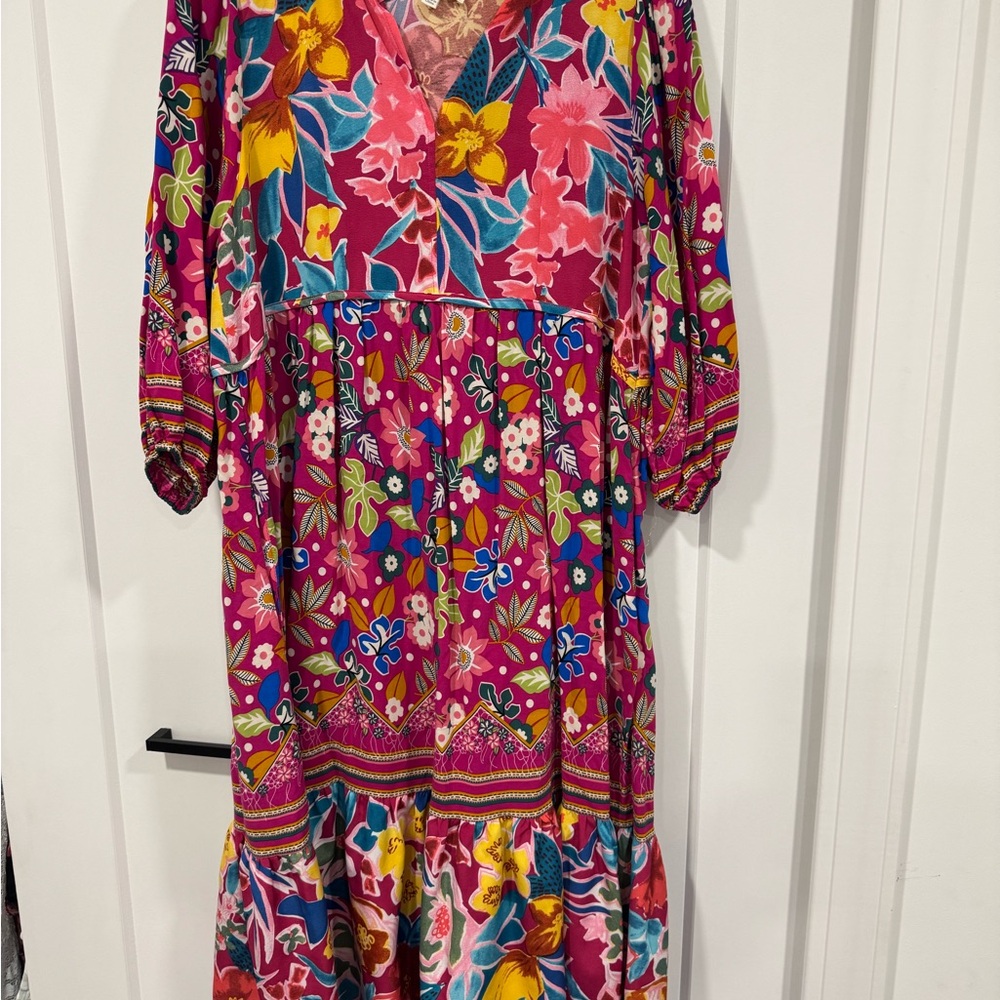 Umgee Vibrant Floral Long Sleeve Dress